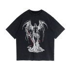 Fallen Angel Garment Dyed Streetwear Tee 260GSM Black Cotton With Faded Raw Hem