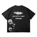 Ghosts Cant Dream Garment Dyed Streetwear Tee 260GSM Black Cotton With Faded Raw Hem